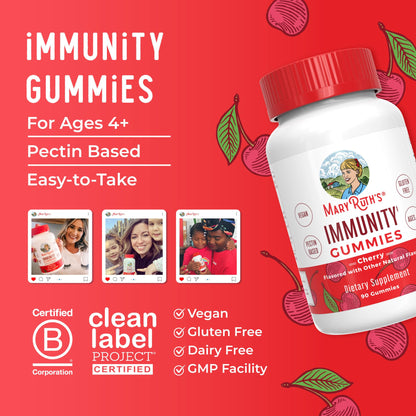 Mary Ruth's 5-1 Immunity Gummies with Elderberry for Kids & Adults | Cherry | Pectin Based | Vegan | 90 Count - Maple Wellness Supplements