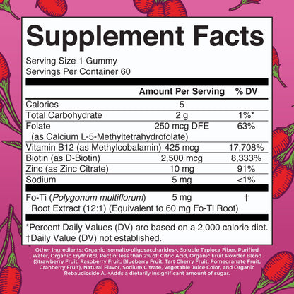 MaryRuth Organics Biotin Gummies | Sugar Free | Vegan | Non-GMO | 2,500 mcg Biotin Supplement | Hair Skin and Nails Vitamins | Hair Growth Vitamins | Hair Growth Supplement | 60 Count - Maple Wellness Supplements