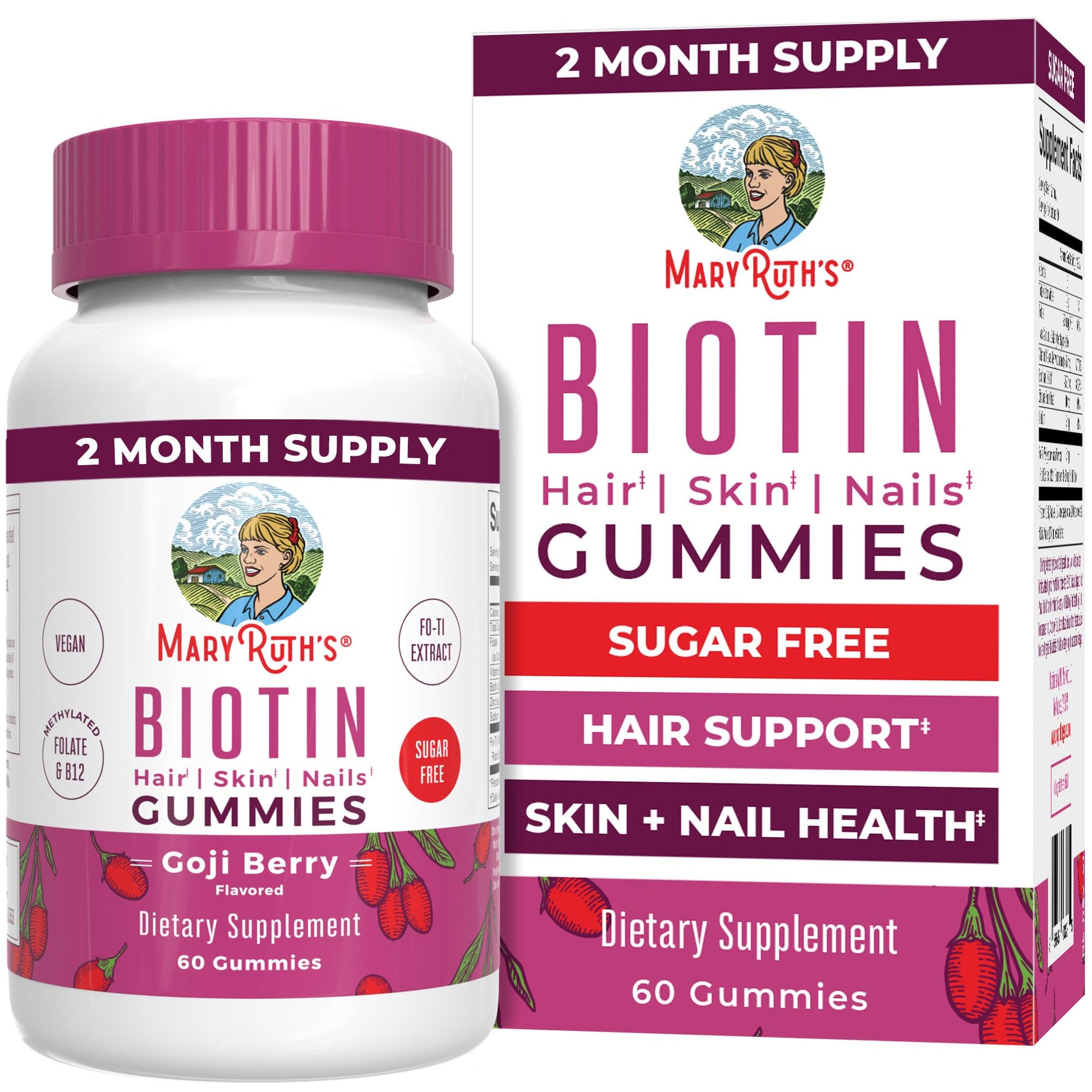 MaryRuth Organics Biotin Gummies | Sugar Free | Vegan | Non-GMO | 2,500 mcg Biotin Supplement | Hair Skin and Nails Vitamins | Hair Growth Vitamins | Hair Growth Supplement | 60 Count - Maple Wellness Supplements