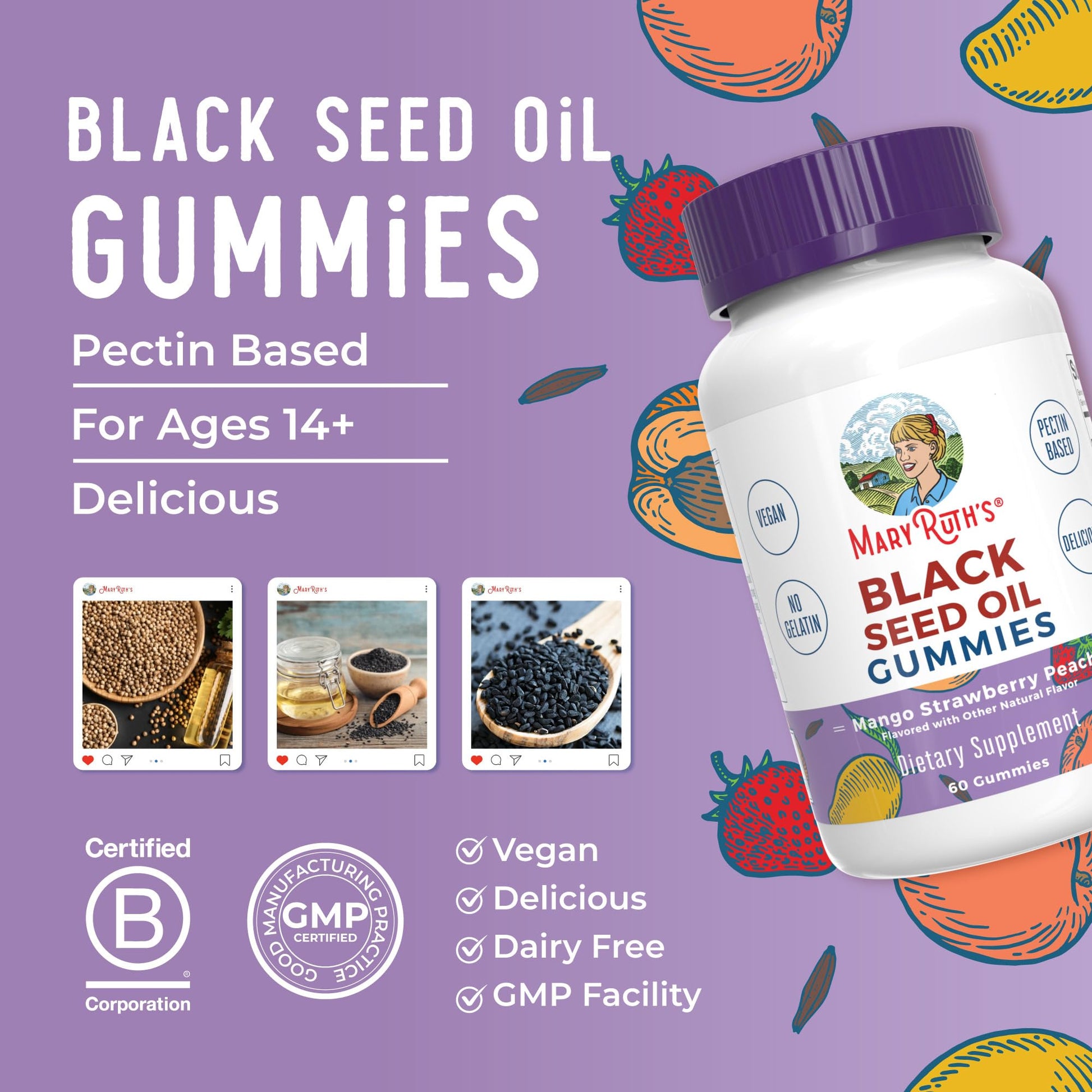 MaryRuth Organics Black Seed Oil Gummies | Black Cumin Seed Oil Supplement | Traditionally Used for Immune Support & Cardiovascular Health | Vegan | No Gelatin | Pectin Based | 60 Gummies - Maple Wellness Supplements