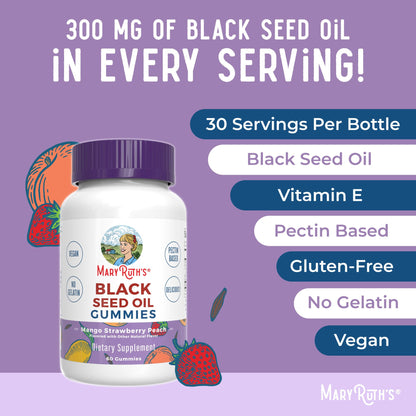 MaryRuth Organics Black Seed Oil Gummies | Black Cumin Seed Oil Supplement | Traditionally Used for Immune Support & Cardiovascular Health | Vegan | No Gelatin | Pectin Based | 60 Gummies - Maple Wellness Supplements