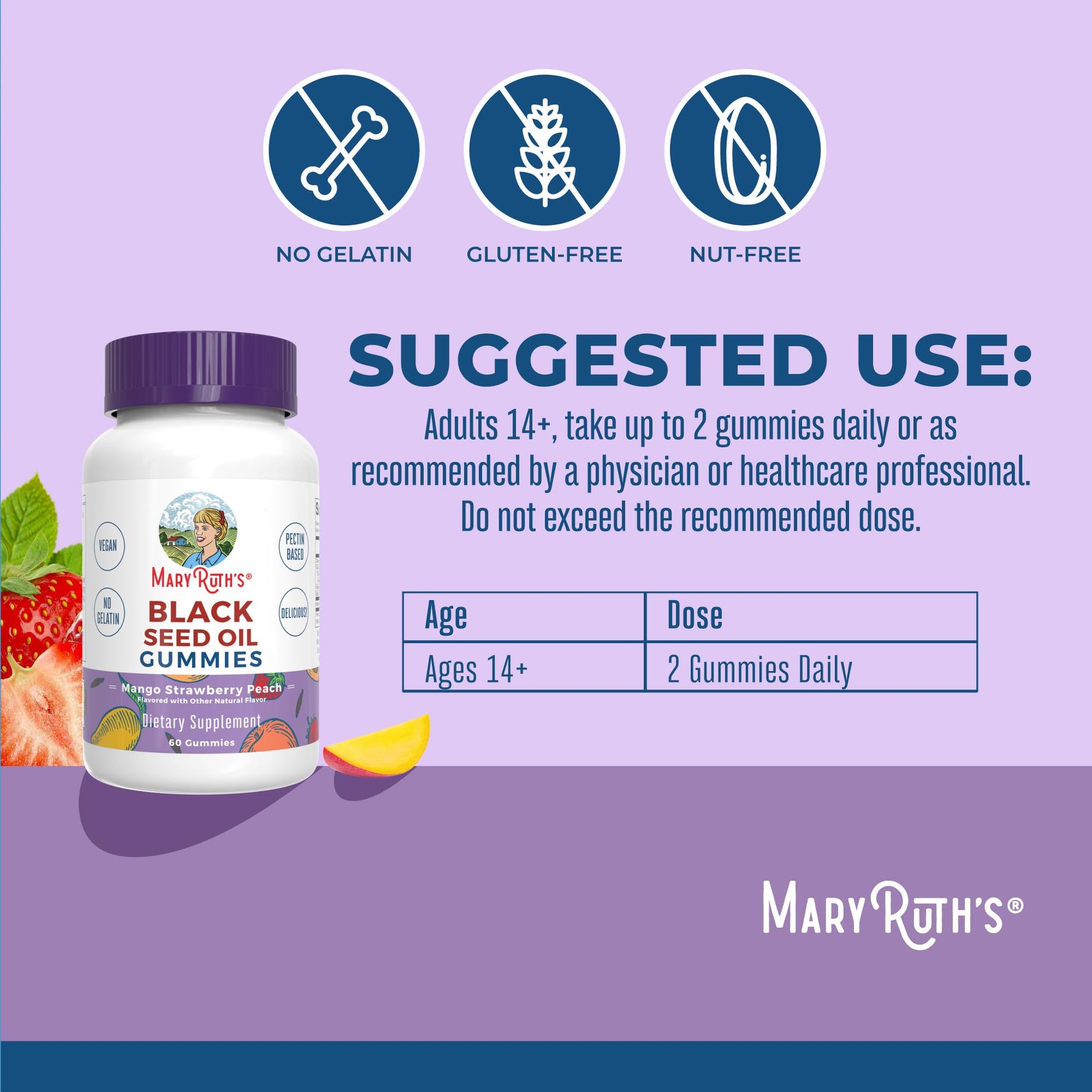 MaryRuth Organics Black Seed Oil Gummies | Black Cumin Seed Oil Supplement | Traditionally Used for Immune Support & Cardiovascular Health | Vegan | No Gelatin | Pectin Based | 60 Gummies - Maple Wellness Supplements