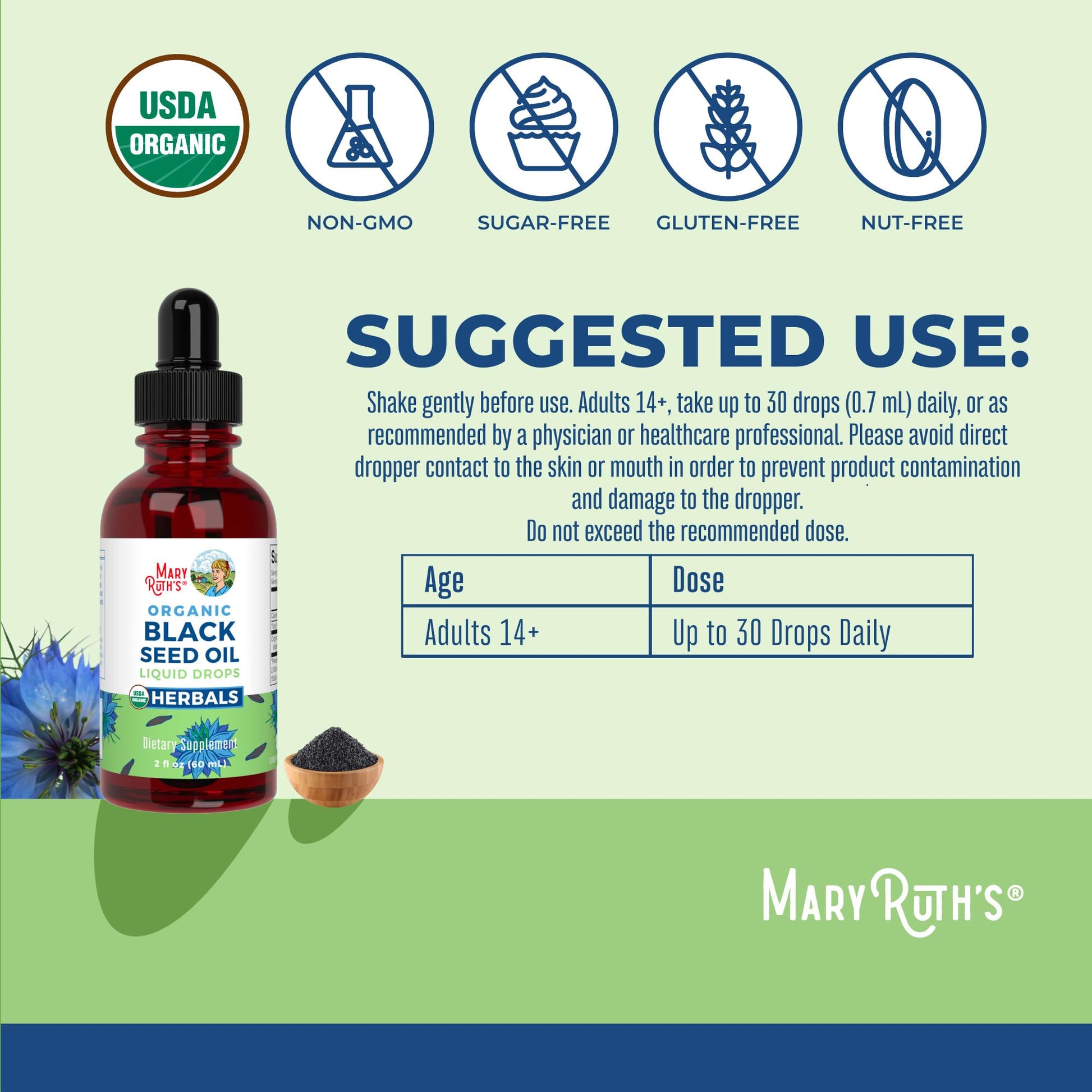MaryRuth Organics Black Seed Oil Liquid Drops Cold Pressed | 3 Month Supply | USDA Organic Black Cumin Seed Oil | Immune Support | Respiratory Health | Sugar&Gluten Free | Vegan | Non-GMO | 2 Fl Oz - Maple Wellness Supplements