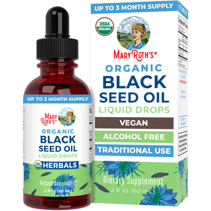 MaryRuth Organics Black Seed Oil Liquid Drops Cold Pressed | 3 Month Supply | USDA Organic Black Cumin Seed Oil | Immune Support | Respiratory Health | Sugar&Gluten Free | Vegan | Non-GMO | 2 Fl Oz - Maple Wellness Supplements