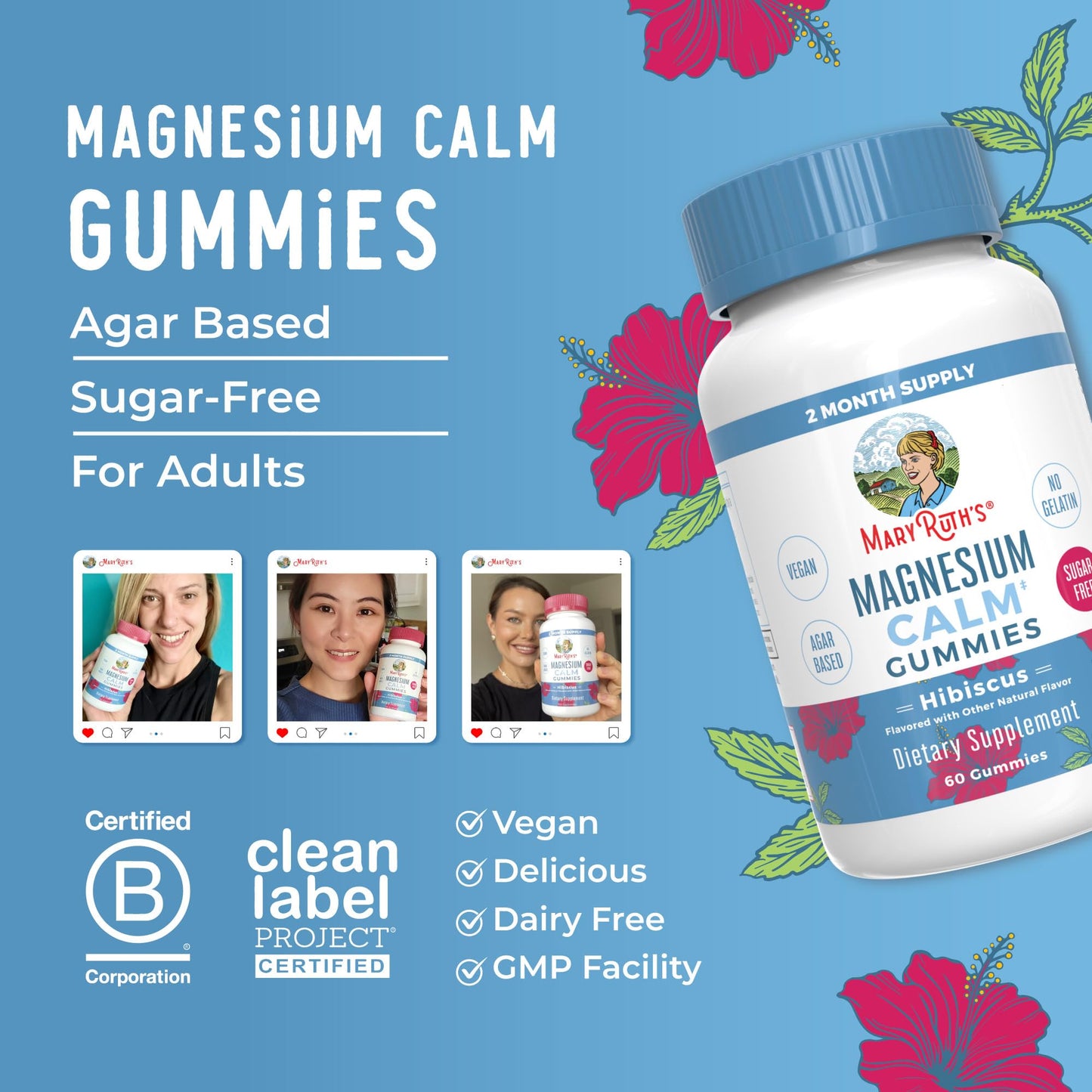 MaryRuth Organics Calm Magnesium Citrate Gummies | 2 Month Supply | Sugar Free | Magnesium Supplement for Adults - Maple Wellness Supplements