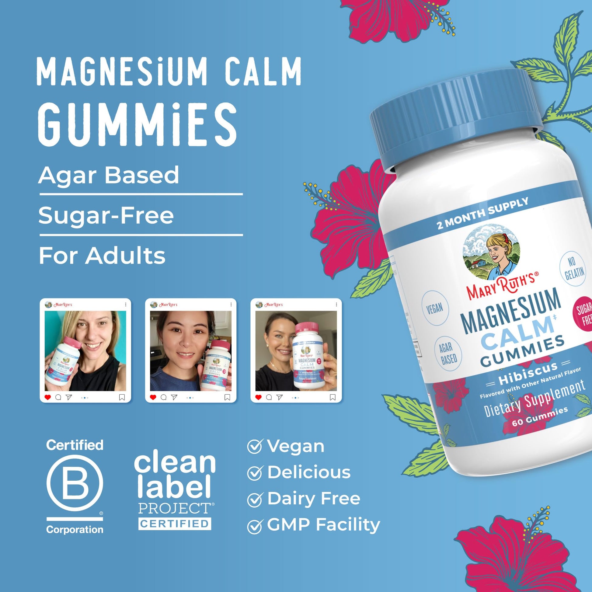MaryRuth Organics Calm Magnesium Citrate Gummies | 2 Month Supply | Sugar Free | Magnesium Supplement for Adults - Maple Wellness Supplements