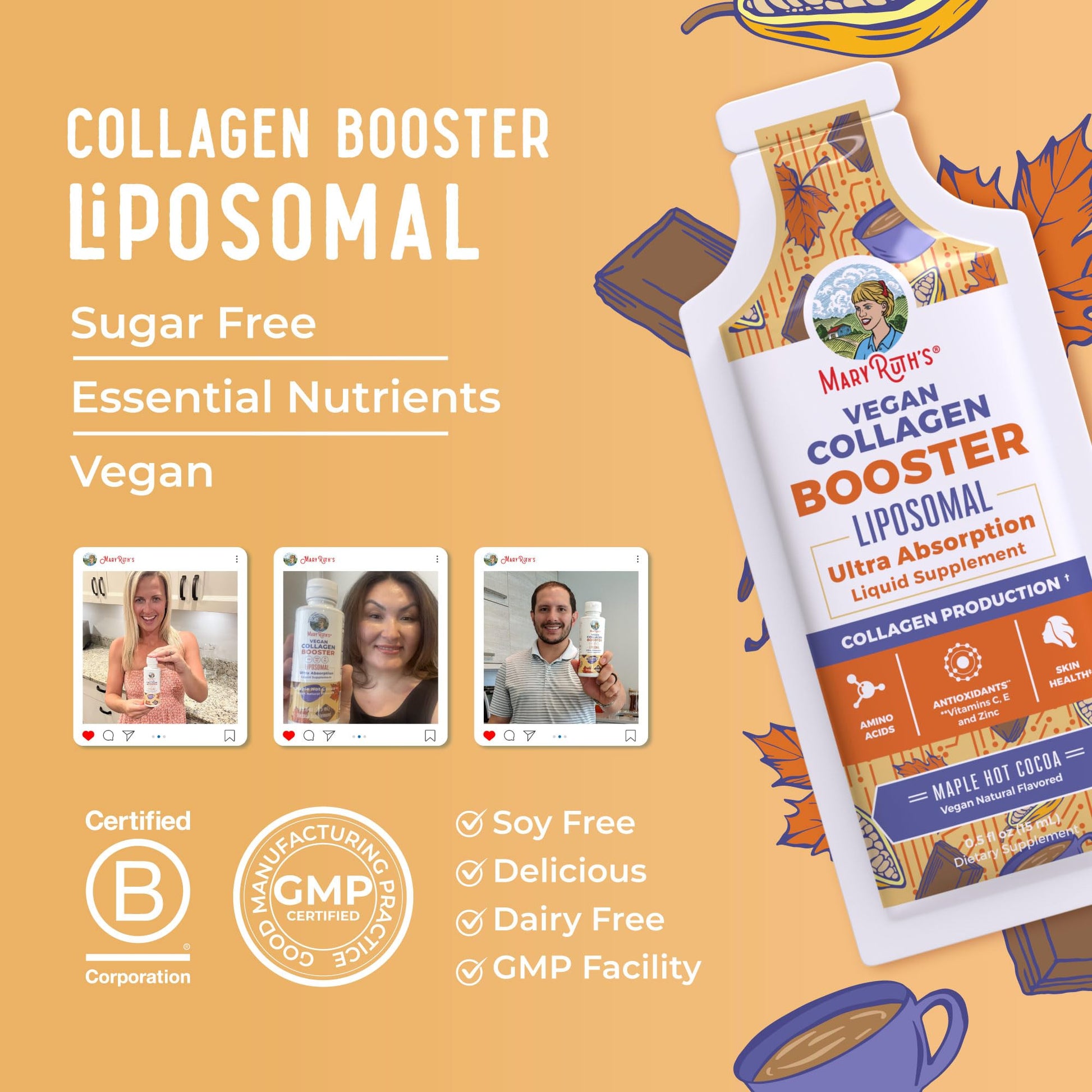 MaryRuth Organics Collagen Booster Liposomal | Sugar Free | Liquid Collagen Booster with VIT C, E, Zinc,Copper&Silica | Skin Care&Joint Support Supplement | Vegan | Non-GMO | Gluten Free | 14 Serving - Maple Wellness Supplements
