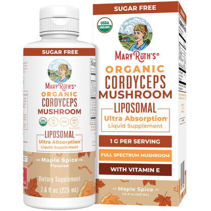 MaryRuth Organics Cordyceps Mushroom Supplement | Ultra Absorption Liposomal | Full Spectrum Mushroom | 200mg Beta-Glucans Per Serving | USDA Organic | Vegan | 7.6 oz | 15 Servings - Maple Wellness Supplements