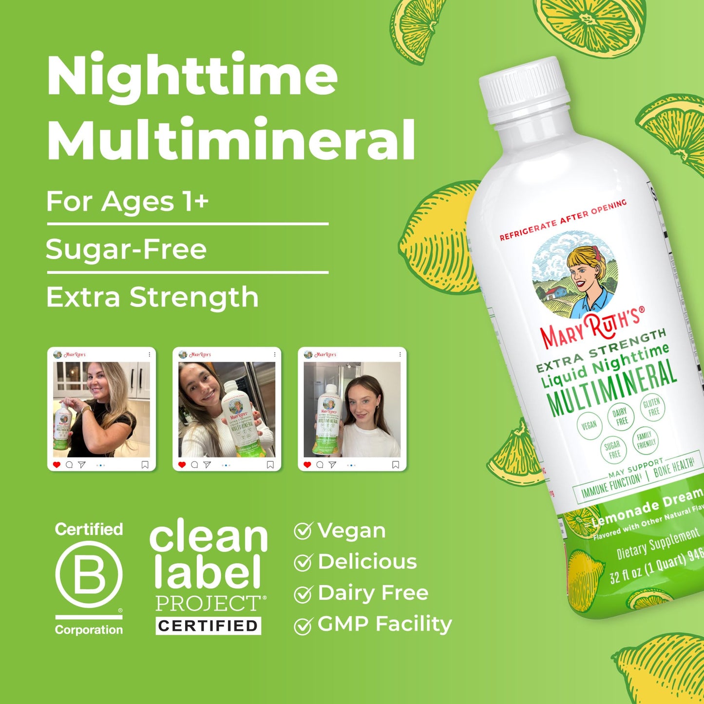 MaryRuth Organics Extra Strength Nighttime Liquid Multimineral | Sugar Free | Calm Magnesium Citrate | NO Melatonin | Calcium Magnesium Zinc | Muscle Relaxation | Lemonade Flavor | Vegan | 32 Serving - Maple Wellness Supplements