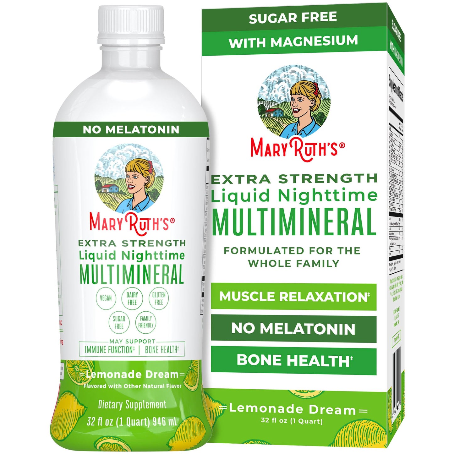MaryRuth Organics Extra Strength Nighttime Liquid Multimineral | Sugar Free | Calm Magnesium Citrate | NO Melatonin | Calcium Magnesium Zinc | Muscle Relaxation | Lemonade Flavor | Vegan | 32 Serving - Maple Wellness Supplements