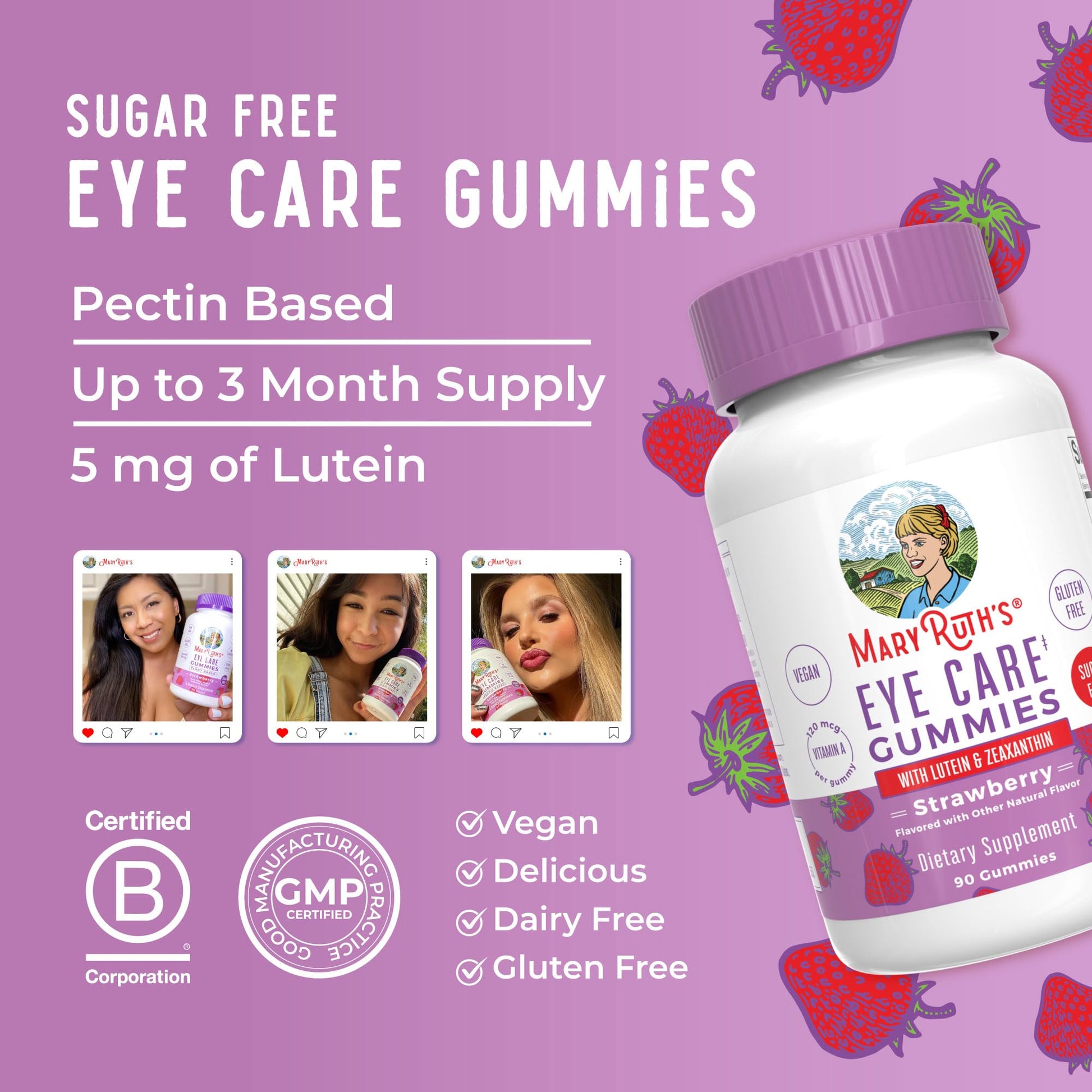 MaryRuth Organics Eye Care Gummies | Eye Health Vitamins for Adults and Kids | Lutein and Zeaxanthin Supplements | for Eyes | Vegan | Non-GMO | Gluten Free | 90 Count - Maple Wellness Supplements