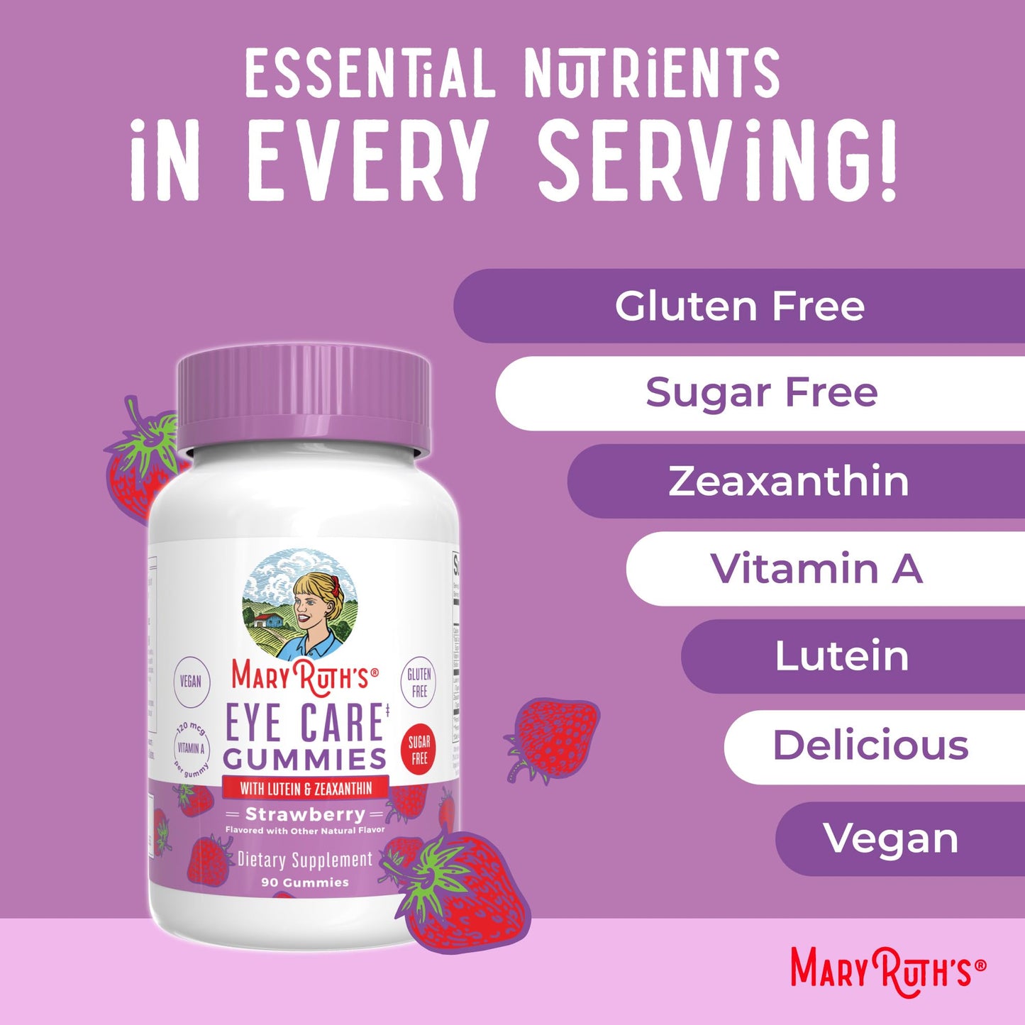 MaryRuth Organics Eye Care Gummies | Eye Health Vitamins for Adults and Kids | Lutein and Zeaxanthin Supplements | for Eyes | Vegan | Non-GMO | Gluten Free | 90 Count - Maple Wellness Supplements