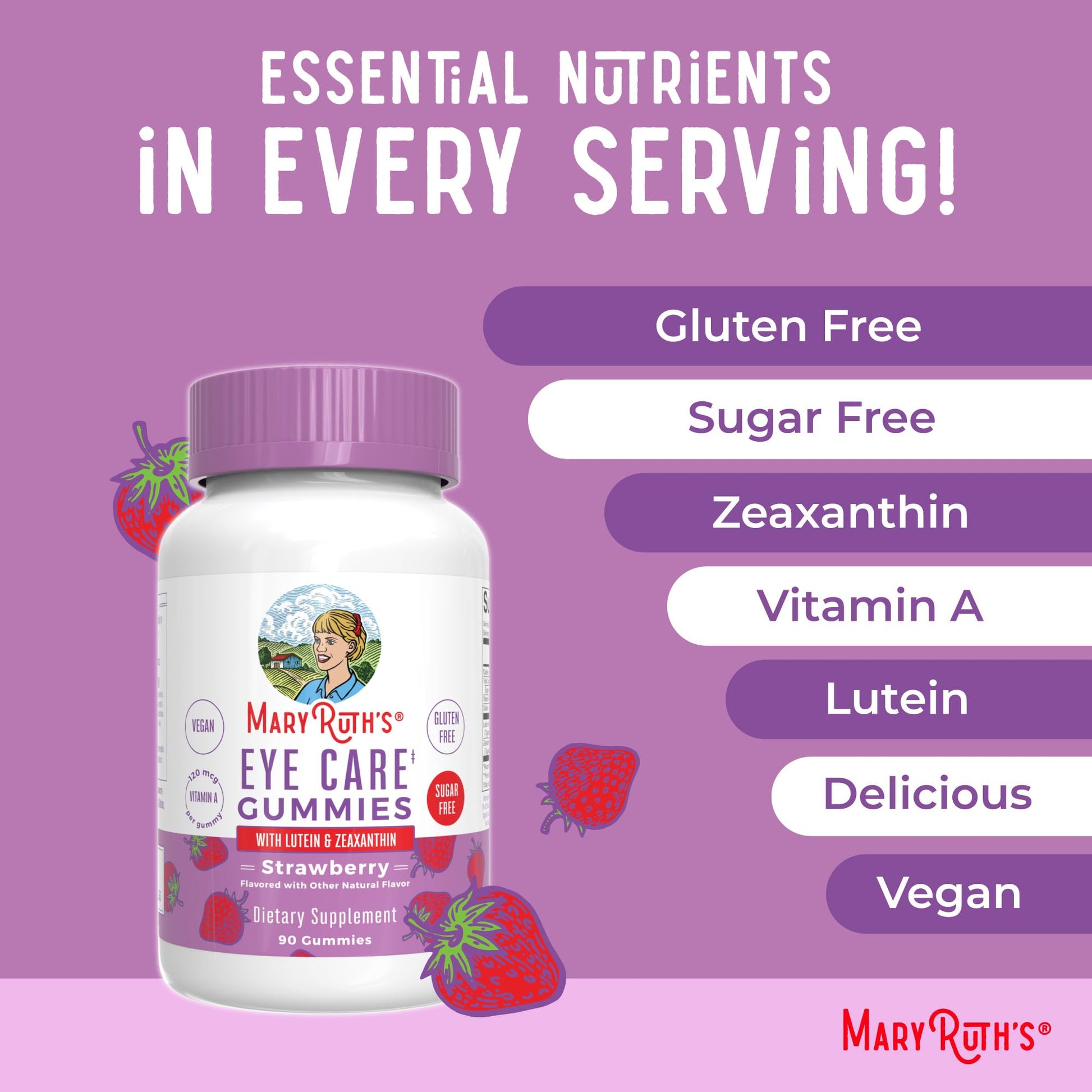MaryRuth Organics Eye Care Gummies | Eye Health Vitamins for Adults and Kids | Lutein and Zeaxanthin Supplements | for Eyes | Vegan | Non-GMO | Gluten Free | 90 Count - Maple Wellness Supplements