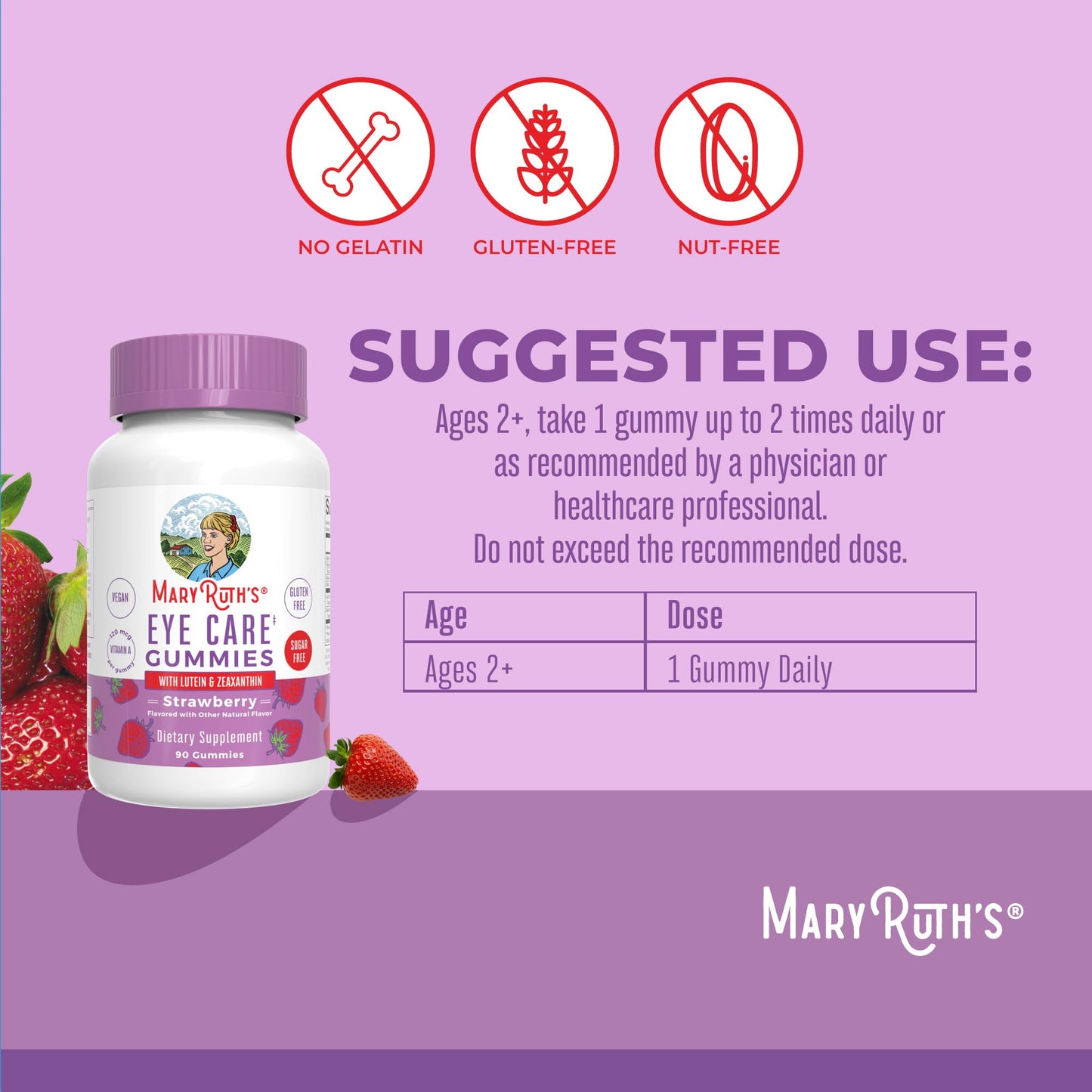 MaryRuth Organics Eye Care Gummies | Eye Health Vitamins for Adults and Kids | Lutein and Zeaxanthin Supplements | for Eyes | Vegan | Non-GMO | Gluten Free | 90 Count - Maple Wellness Supplements