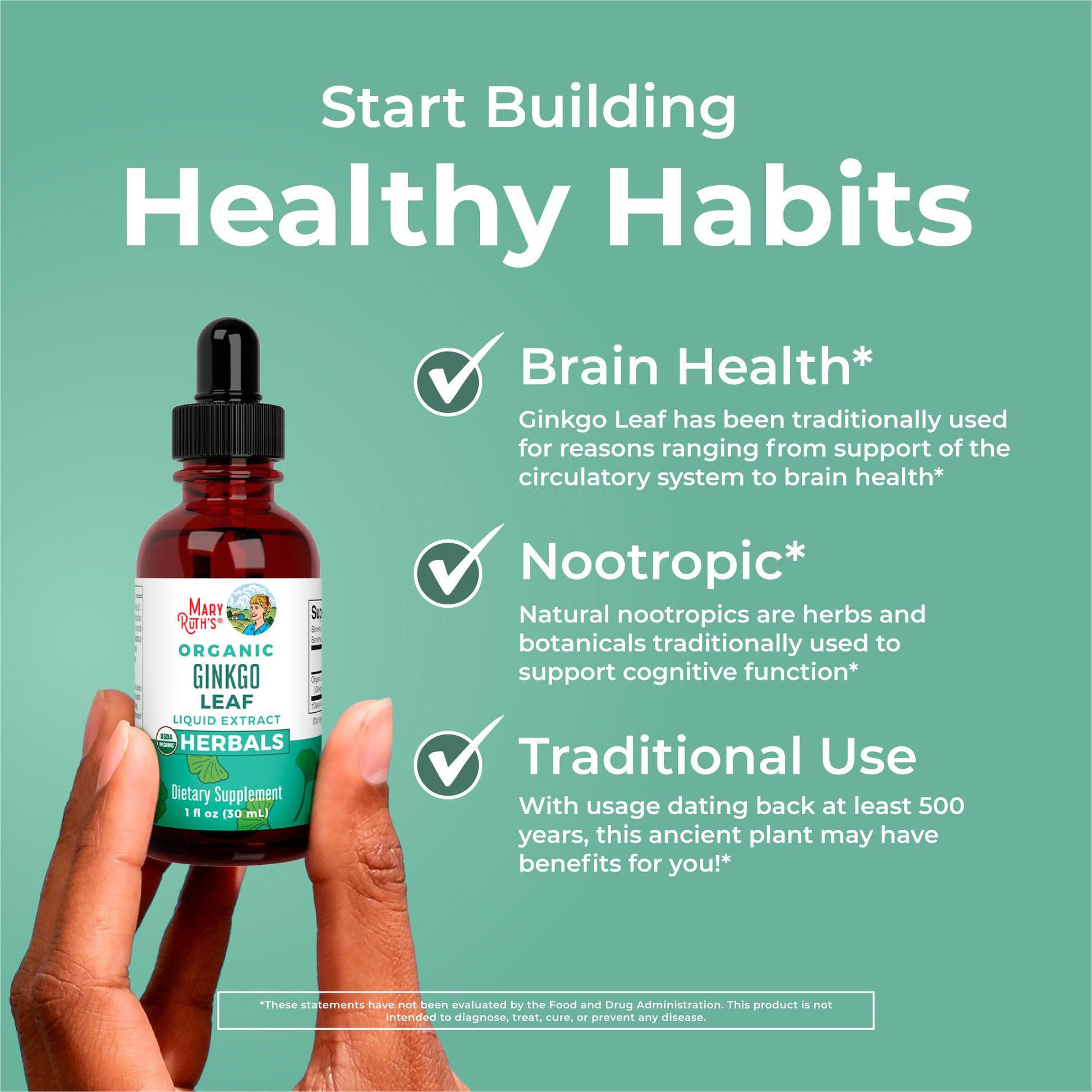 MaryRuth Organics Ginkgo Leaf Liquid Drops | Herbal Supplement | Nootropic | Circulatory System & Nervous System Health | USDA Organic | Non-GMO | Vegan | 60 Servings - Maple Wellness Supplements