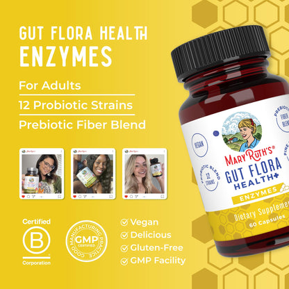 MaryRuth Organics Gut Flora Health+ Enzymes | Up to 2 Month Supply | Prebiotic Probiotic Digestive Enzymes Blend for Healthy Gut Biome & Digestive Support | Gastrointestinal Health | 60 Capsules - Maple Wellness Supplements