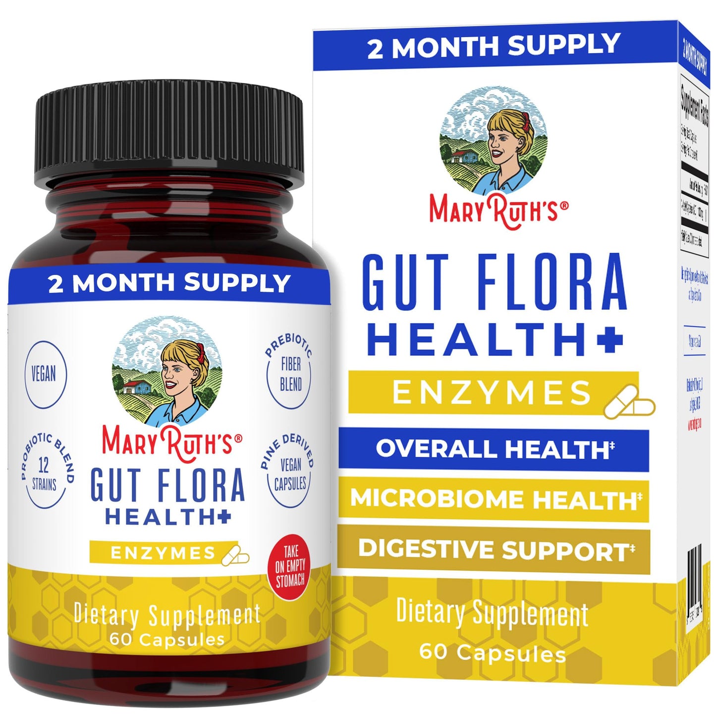 MaryRuth Organics Gut Flora Health+ Enzymes | Up to 2 Month Supply | Prebiotic Probiotic Digestive Enzymes Blend for Healthy Gut Biome & Digestive Support | Gastrointestinal Health | 60 Capsules - Maple Wellness Supplements