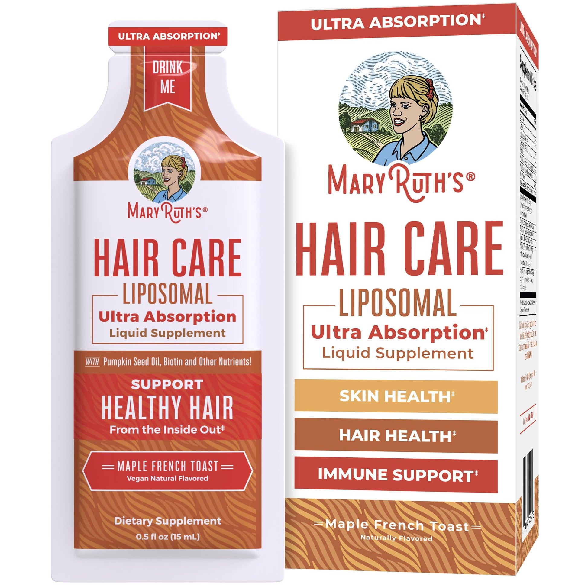 MaryRuth Organics Hair Growth Vitamins, Sugar & Gluten Free, Liquid Hair Vitamins with Vitamin D3, Vitamin E Biotin Hyaluronic Acid, Selenium for Hair & Skin Care Vegan, Non-GMO, 14-0.5 Fl Oz Pouches - Maple Wellness Supplements