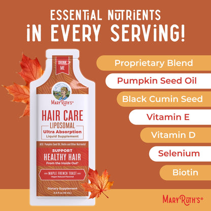 MaryRuth Organics Hair Growth Vitamins, Sugar & Gluten Free, Liquid Hair Vitamins with Vitamin D3, Vitamin E Biotin Hyaluronic Acid, Selenium for Hair & Skin Care Vegan, Non-GMO, 14-0.5 Fl Oz Pouches - Maple Wellness Supplements