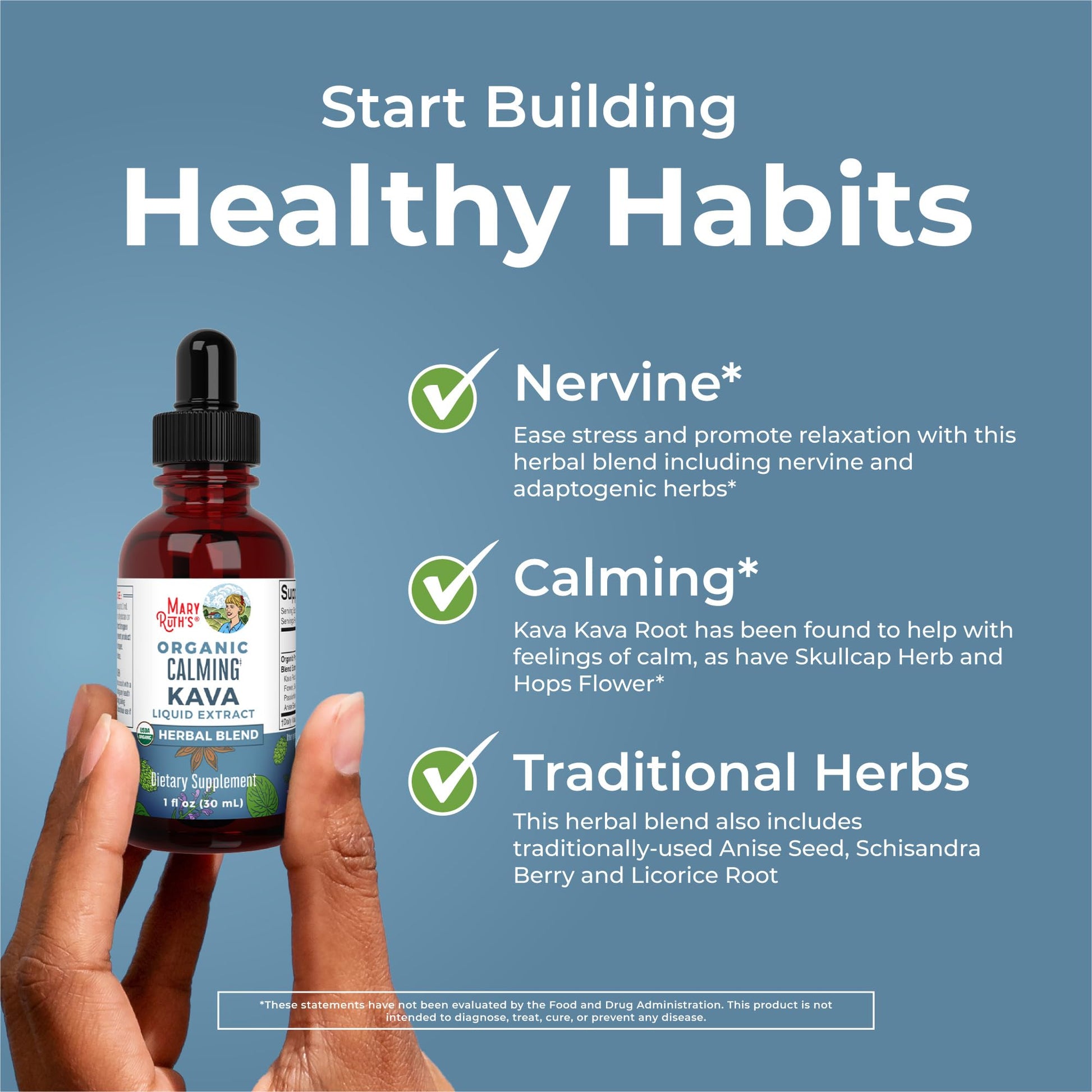 MaryRuth Organics, Herbal Supplement Drop, Calmness & Relaxation, Pack of 1, USDA Kava Root, Sugar/Gluten Free, Support Sleep, Calm & Stress Relief, Vegan, Non-GMO, 30 Servings - Maple Wellness Supplements