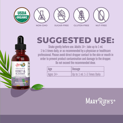 MaryRuth Organics Herbal Supplement Drops | Support Renal & Urinary Systems | Juniper Berry | Cleavers | Dandelion | Hawthorn | Horsetail & Chanca Piedra | Vegan | Non-GMO | 1 Fl Oz - Maple Wellness Supplements