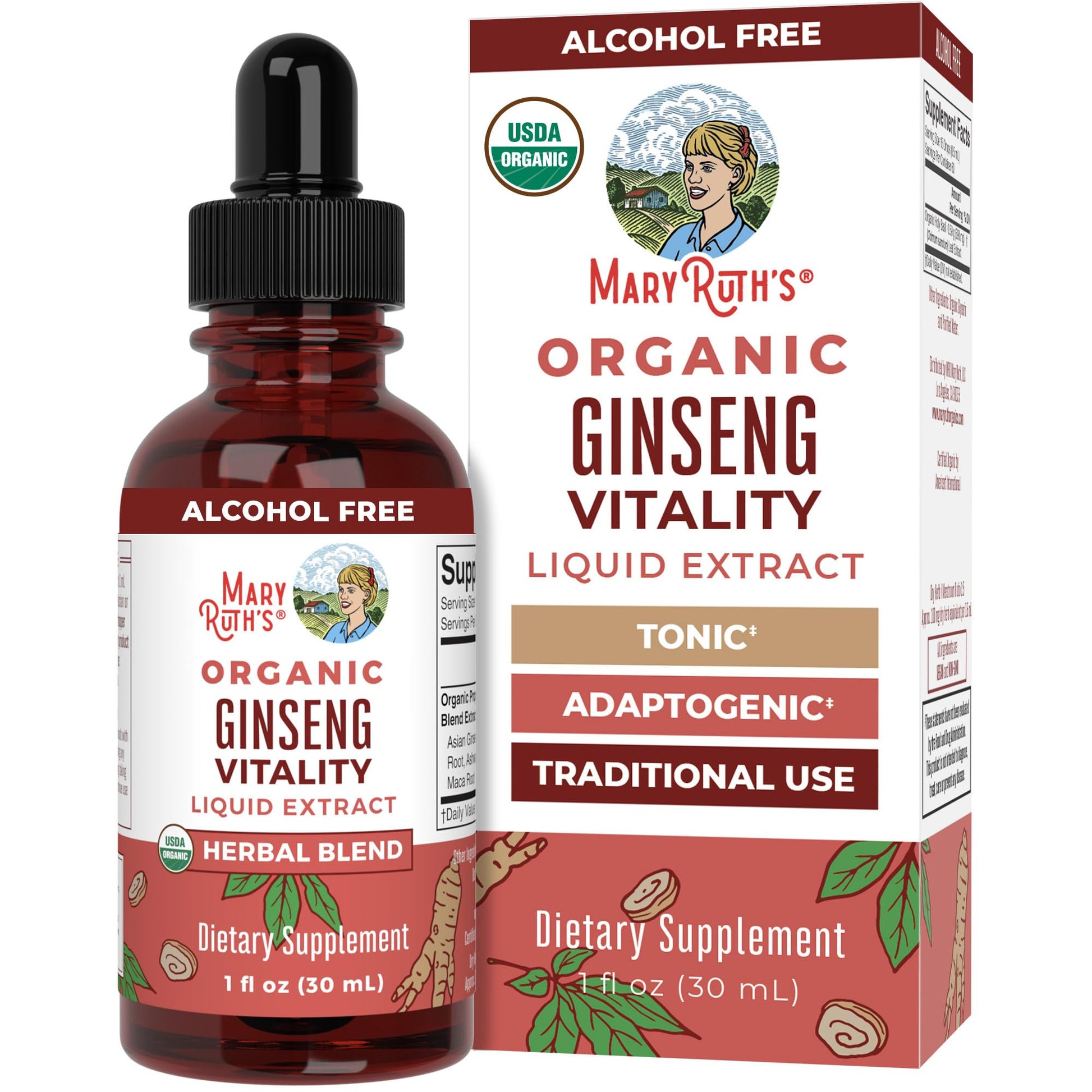 MaryRuth Organics Herbal Supplement for Brain Function | Boost Energy | Memory | Vitality USDA | Ginseng with Ashwagandha | Eleuthero and Maca Root Extract | 1 Fl Oz - Maple Wellness Supplements