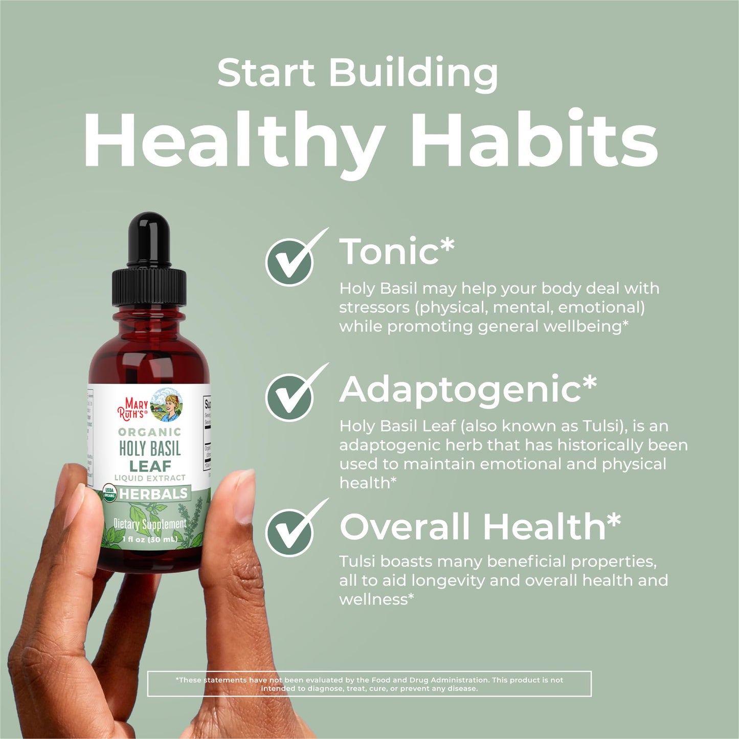 MaryRuth Organics Holy Basil Sugar Free | Tulsi Holy Basil Herbal Liquid Drops | Antioxidant | Cognitive Function | Digestive Support | Energy Levels | Vegan | Non-GMO | 1 Fl Oz - Maple Wellness Supplements