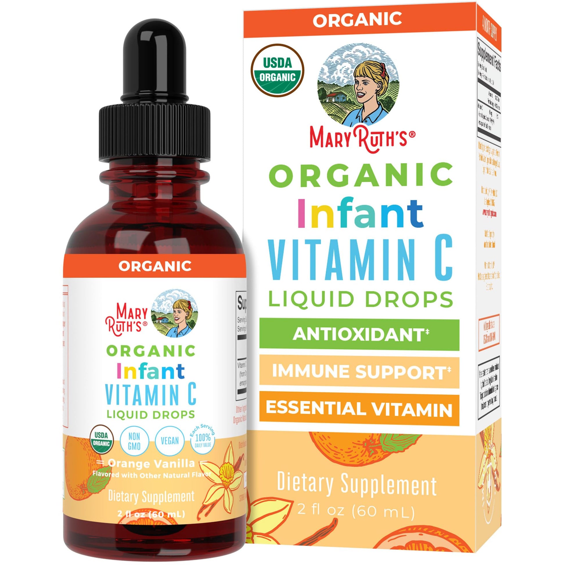 MaryRuth Organics Infant & Baby Vitamin C Supplement | USDA Organic Vitamin C Liquid Drops for Infants | Ages 6-12 Months | Immune Support | Overall Health | Vegan | Non-GMO | Gluten Free | 2 Fl Oz - Maple Wellness Supplements