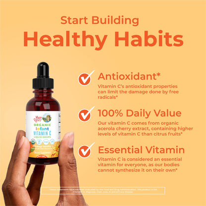 MaryRuth Organics Infant & Baby Vitamin C Supplement | USDA Organic Vitamin C Liquid Drops for Infants | Ages 6-12 Months | Immune Support | Overall Health | Vegan | Non-GMO | Gluten Free | 2 Fl Oz - Maple Wellness Supplements