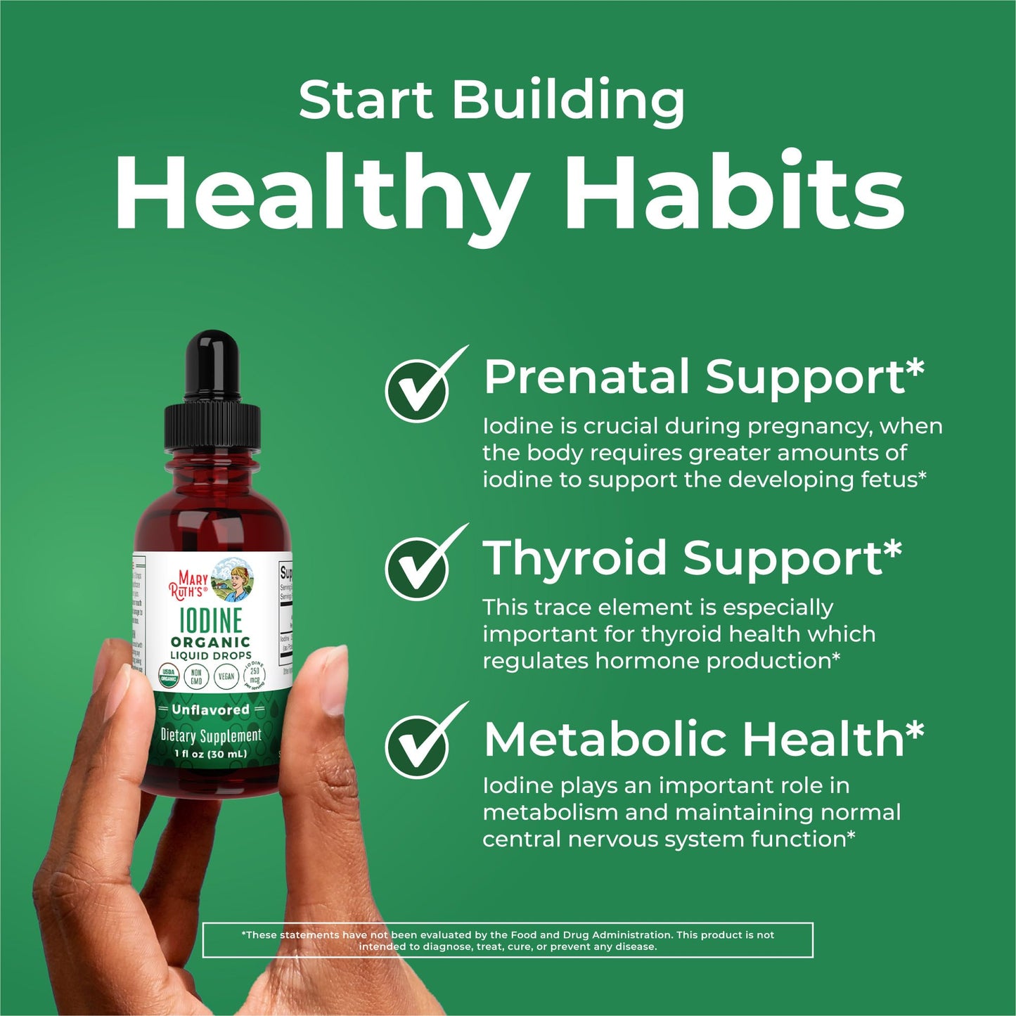 MaryRuth Organics Iodine Liquid Drops | Potassium Iodide | 1 Year Supply | 450 Servings | Thyroid Health | USDA Organic| - Maple Wellness Supplements