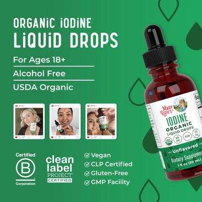 MaryRuth Organics Iodine Liquid Drops | Potassium Iodide | 1 Year Supply | 450 Servings | Thyroid Health | USDA Organic| - Maple Wellness Supplements