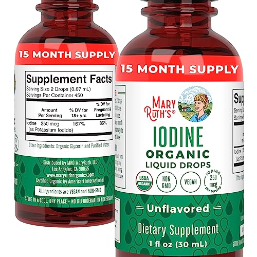 MaryRuth Organics Iodine Liquid Drops | Potassium Iodide | 1 Year Supply | 450 Servings | Thyroid Health | USDA Organic| - Maple Wellness Supplements