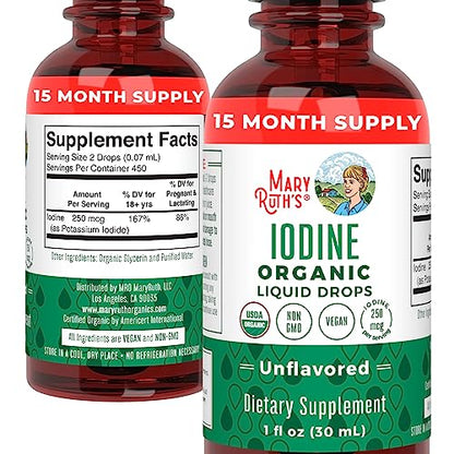 MaryRuth Organics Iodine Liquid Drops | Potassium Iodide | 1 Year Supply | 450 Servings | Thyroid Health | USDA Organic| - Maple Wellness Supplements