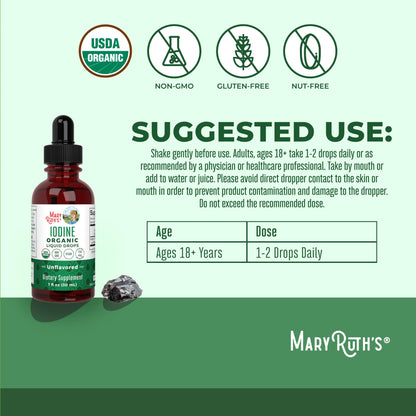 MaryRuth Organics Iodine Liquid Drops | Potassium Iodide | 1 Year Supply | 450 Servings | Thyroid Health | USDA Organic| - Maple Wellness Supplements