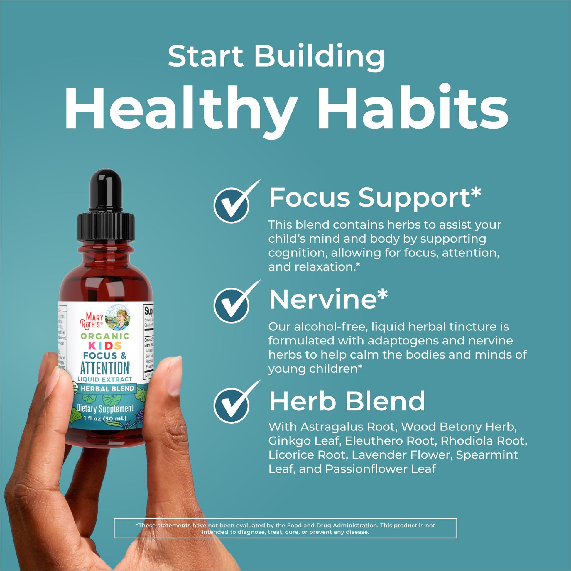 MaryRuth Organics Kids Focus & Attention Drops | USDA Organic Drops | Ginkgo Biloba | Rhodiola Root & Licorice Root | Adaptogenic | Calm | Vegan | Non-GMO | Gluten Free | 30 Servings - Maple Wellness Supplements