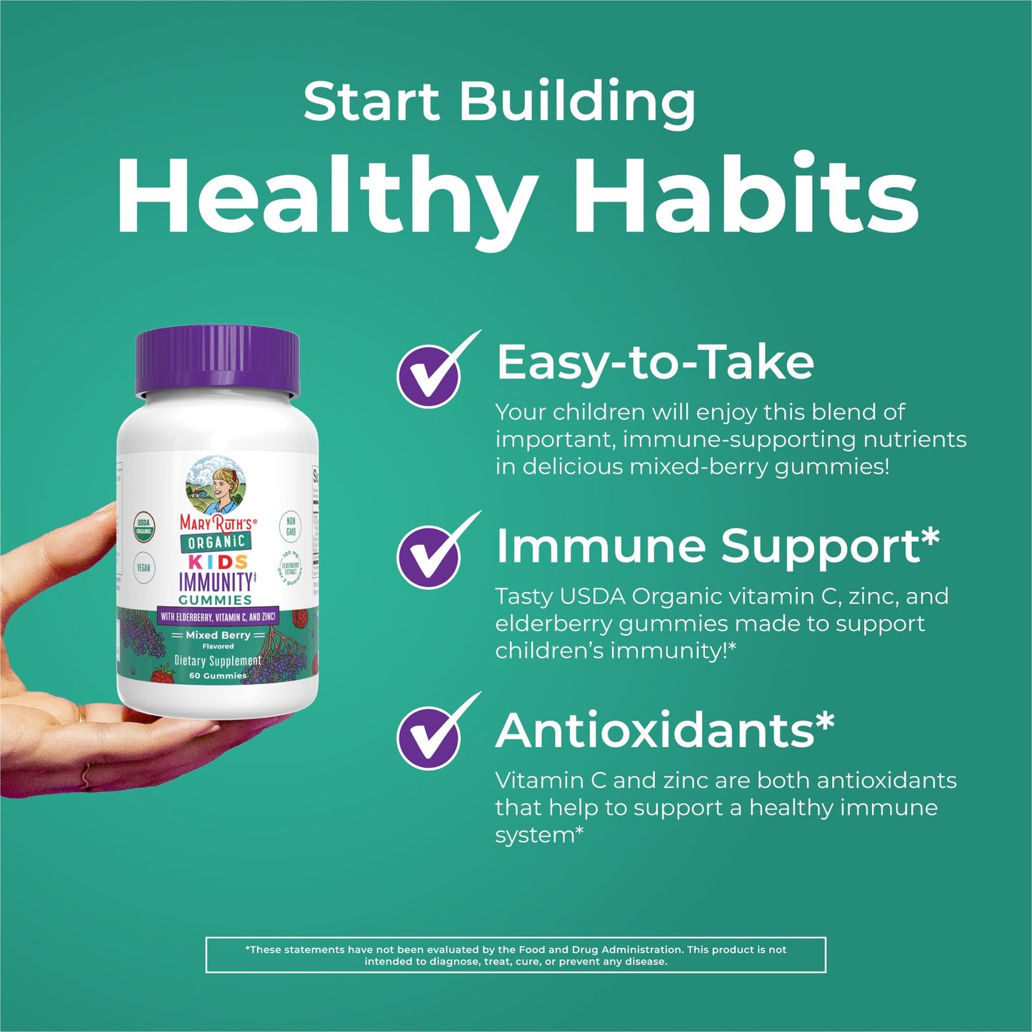 MaryRuth Organics Kids Immune Support Gummies | USDA Organic | Vitamin C, Zinc, and Elderberry Gummies for Kids| Immune Support for Ages 4+ | Vegan - Maple Wellness Supplements