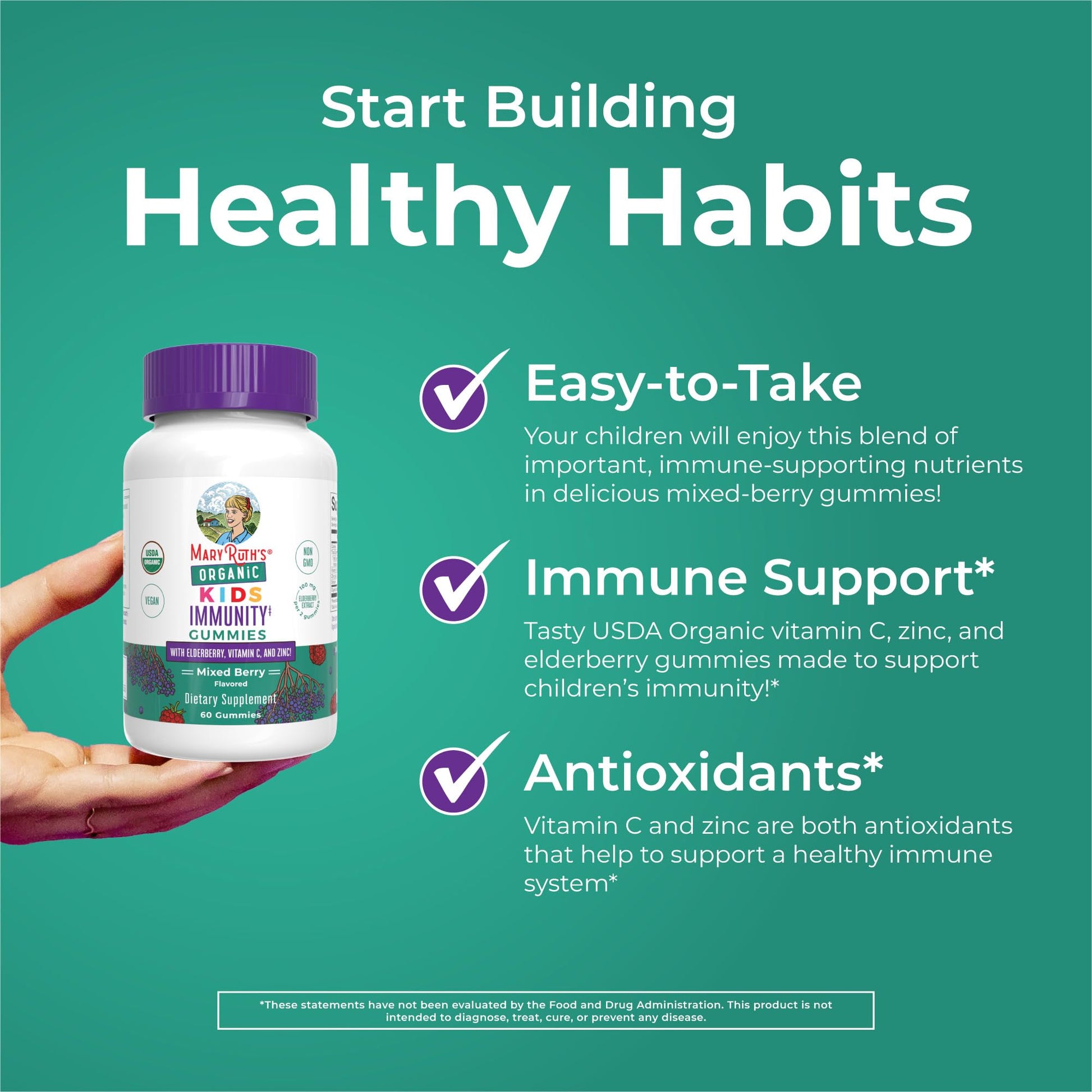MaryRuth Organics Kids Immune Support Gummies | USDA Organic | Vitamin C, Zinc, and Elderberry Gummies for Kids| Immune Support for Ages 4+ | Vegan - Maple Wellness Supplements