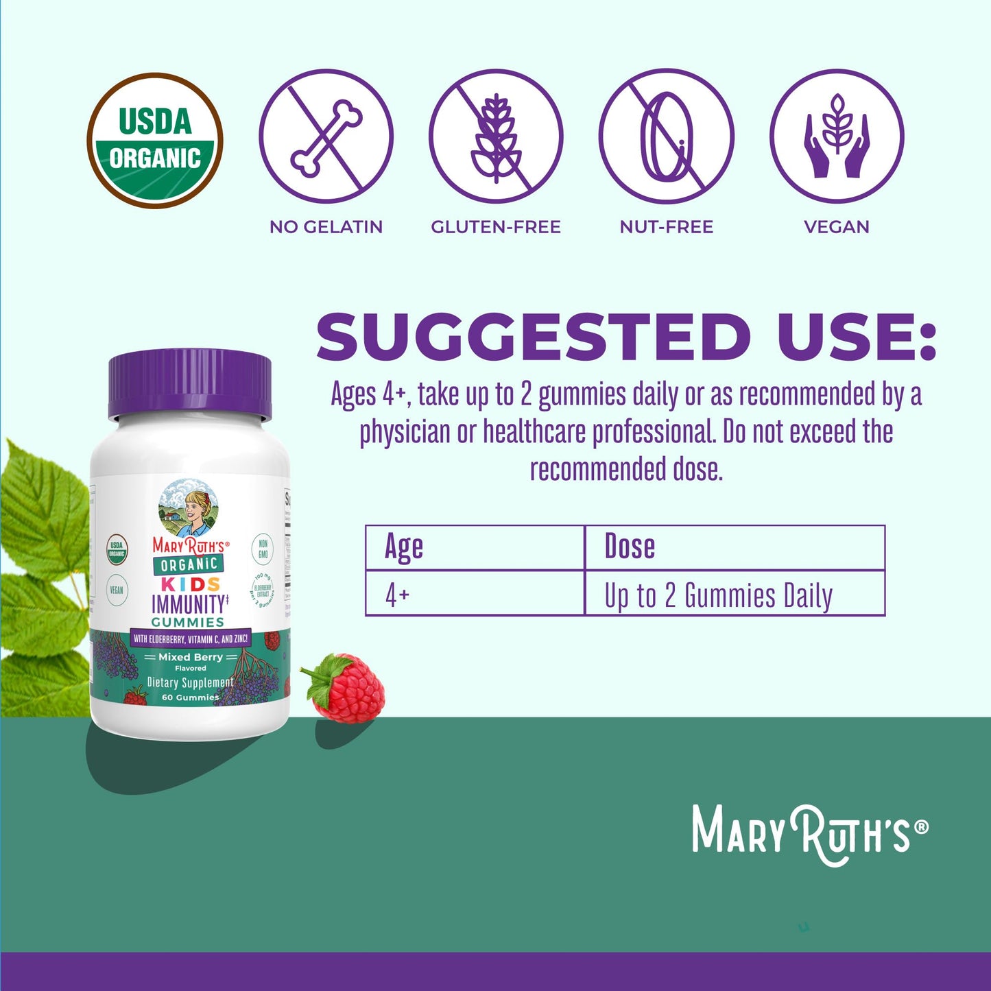 MaryRuth Organics Kids Immune Support Gummies | USDA Organic | Vitamin C, Zinc, and Elderberry Gummies for Kids| Immune Support for Ages 4+ | Vegan - Maple Wellness Supplements
