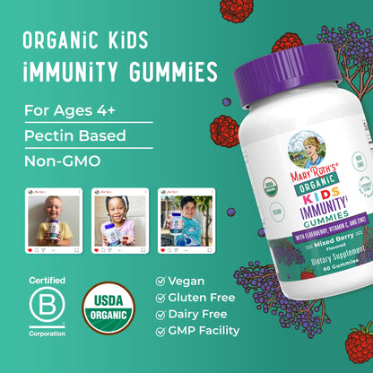 MaryRuth Organics Kids Immune Support Gummies | USDA Organic | Vitamin C, Zinc, and Elderberry Gummies for Kids| Immune Support for Ages 4+ | Vegan - Maple Wellness Supplements