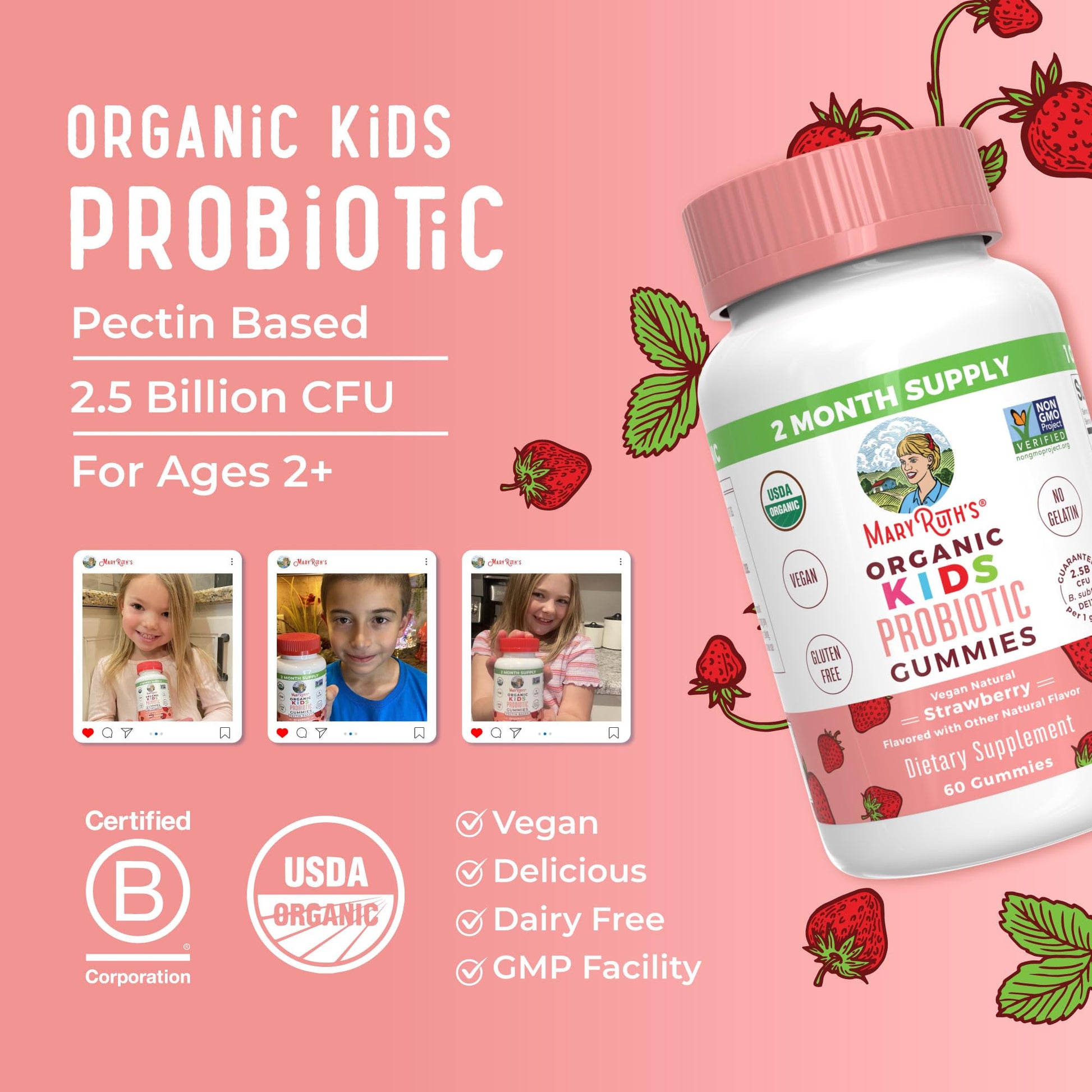 MaryRuth Organics Kids Probiotics for Digestive Health | USDA Probiotic Gummies | 2 Month Supply | Kids Probiotics | Immune Support | Gut Health Supplement | Vegan | Non-GMO | Gluten Free | 60 Count - Maple Wellness Supplements