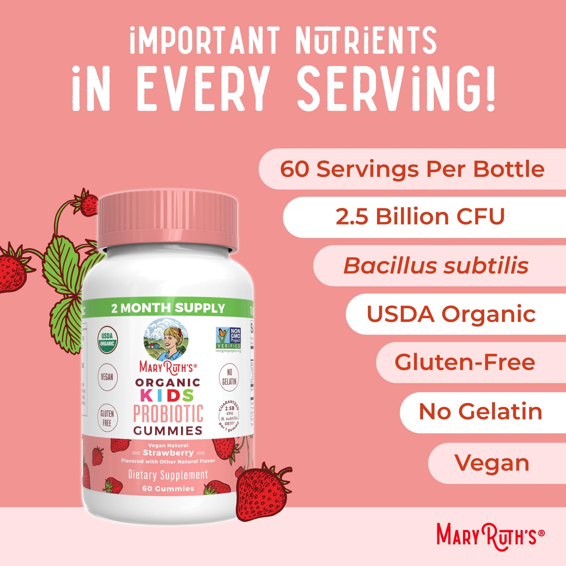 MaryRuth Organics Kids Probiotics for Digestive Health | USDA Probiotic Gummies | 2 Month Supply | Kids Probiotics | Immune Support | Gut Health Supplement | Vegan | Non-GMO | Gluten Free | 60 Count - Maple Wellness Supplements