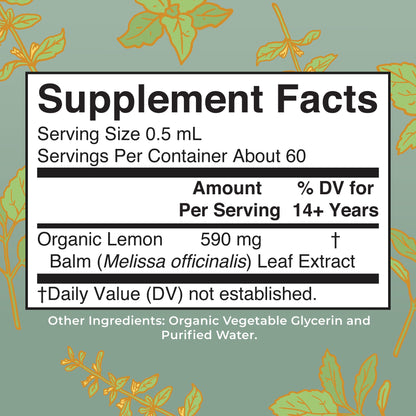 MaryRuth Organics Lemon Balm Leaf Liquid Extract | Mood Support | Relaxation | Calming | Nervine Herbal | Lemon Balm Tincture | USDA Organic | Vegan | Non-GMO | Gluten Free | 1 Fl Oz - Maple Wellness Supplements