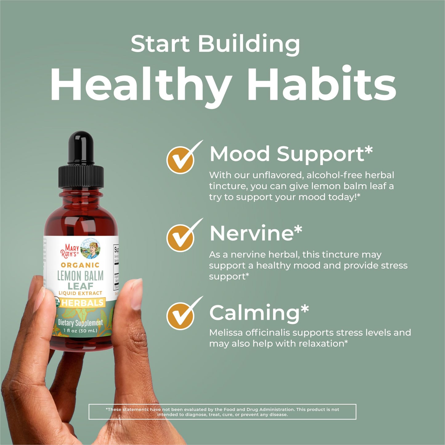 MaryRuth Organics Lemon Balm Leaf Liquid Extract | Mood Support | Relaxation | Calming | Nervine Herbal | Lemon Balm Tincture | USDA Organic | Vegan | Non-GMO | Gluten Free | 1 Fl Oz - Maple Wellness Supplements