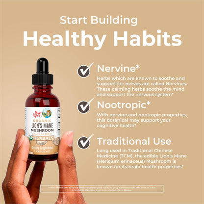 MaryRuth Organics Lions Mane Mushroom Supplement, Up to 1 Month Supply, Nootropic USDA Organic Lions Mane Extract Nervine Herbal Liquid Drops, Brain Health Non-GMO - Maple Wellness Supplements