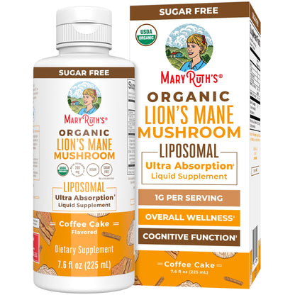 MaryRuth Organics Lions Mane Supplement | Ultra Absorption Liposomal | Full Spectrum Lion's Mane Mushroom | 200mg Beta-Glucans Per Serving | USDA Organic | Vegan | 7.6 oz | 15 Servings - Maple Wellness Supplements
