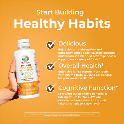 MaryRuth Organics Lions Mane Supplement | Ultra Absorption Liposomal | Full Spectrum Lion's Mane Mushroom | 200mg Beta-Glucans Per Serving | USDA Organic | Vegan | 7.6 oz | 15 Servings - Maple Wellness Supplements