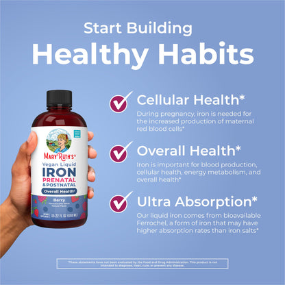 MaryRuth Organics | Liquid Iron Supplement Prenatal & Postnatal for Pregnant & Lactating | Iron Deficiency | Immune Support | Sugar/Gluten Free | Vegan | Non-GMO | 15.22 Fl Oz - Maple Wellness Supplements