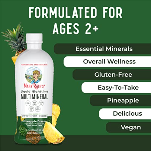 MaryRuth Organics Liquid Nighttime Multimineral | NO Melatonin | Magnesium Citrate | Calcium | Zinc | Vitamin D3| Available in 4 Flavors | Vegan | Sugar Free | Gluten Free | 32 Oz - Maple Wellness Supplements