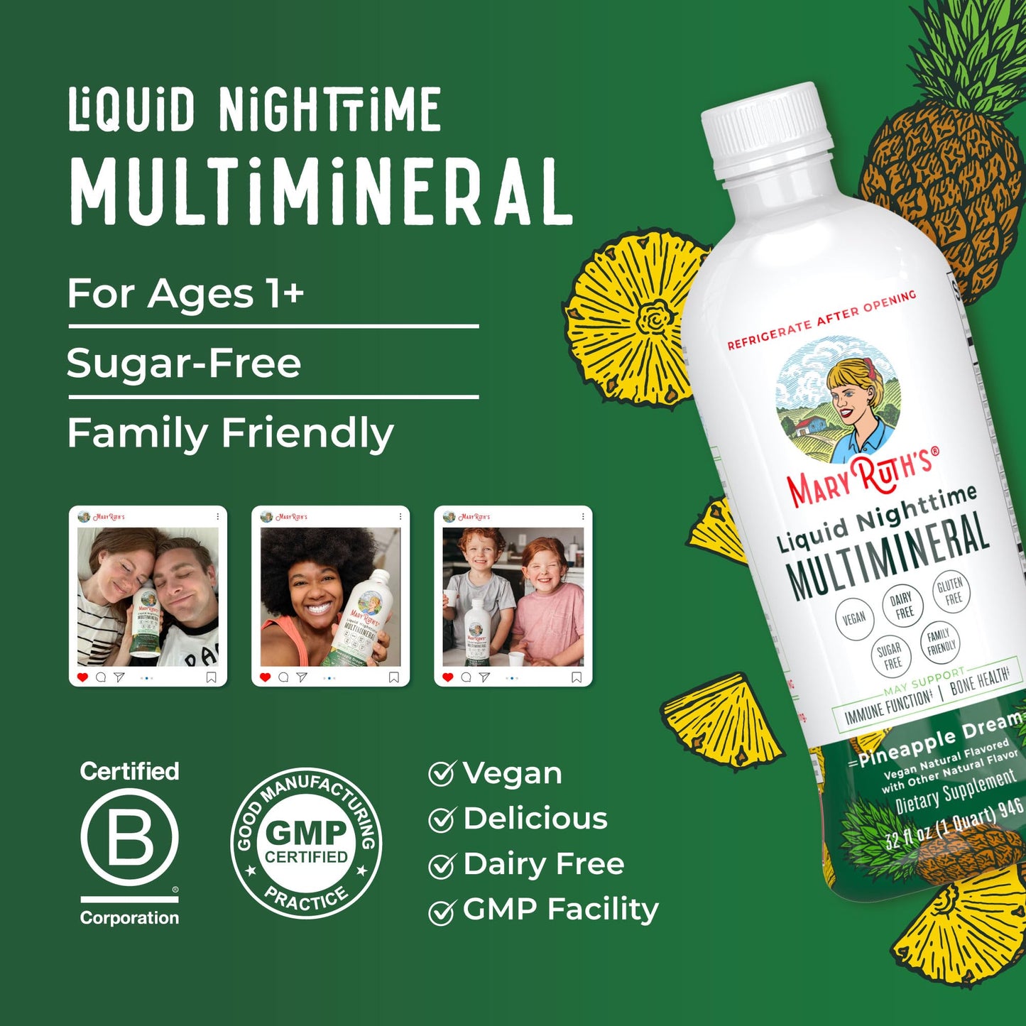 MaryRuth Organics Liquid Nighttime Multimineral | NO Melatonin | Magnesium Citrate | Calcium | Zinc | Vitamin D3| Available in 4 Flavors | Vegan | Sugar Free | Gluten Free | 32 Oz - Maple Wellness Supplements