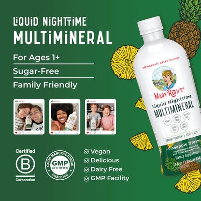 MaryRuth Organics Liquid Nighttime Multimineral | NO Melatonin | Magnesium Citrate | Calcium | Zinc | Vitamin D3| Available in 4 Flavors | Vegan | Sugar Free | Gluten Free | 32 Oz - Maple Wellness Supplements